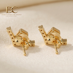 Luxury 14KT Solid Gold <b>Stud</b> <b>Earrings</b> with Square and Round Brilliant Cut Lab Grown Diamond IGI Certified Jewelry for Women's - Product Image 6