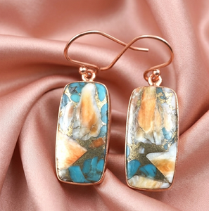 Natural Oyster Turquoise Gemstone Drop <b>Earrings</b> for Women 925 <b>Silver</b> Rose Gold & Yellow Gold Plated Handmade Jewelry for Women - Product Image 3