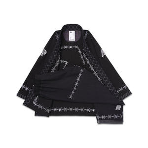 Uniforme de Artes Marciales Jiu-Jitsu Negro, Modelo Albino & Preto Barrier Gi, con Diseño de Bordado de Alambre de Púas y Detalles Blancos - Product Image 1