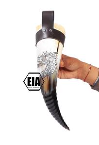 Support de corne de bière Viking authentique fait à la main Décoration de nourriture nordique médiévale Art indien exotique Gravé à la main Design Artisanat naturel - Product Image 2