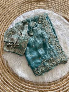 Sari de seda más vendido con lentejuelas y blusa elegante para mujeres, ideal para fiestas y bodas, procedente de la India. - Product Image 1