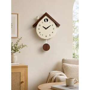 Horloge murale minimaliste en bois avec pendule, design analogique à quartz pour la décoration du salon - Product Image 3
