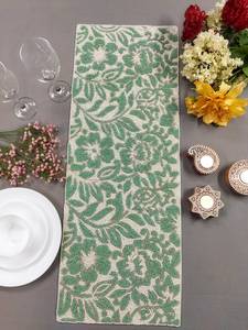 <b>Green</b> Floral Embroidered Fabric <b>Table</b> <b>Runner</b> Rectangle Luxury Style Washable Eco-Friendly Handmade Durable Mats Pad - Product Image 5