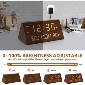 Sveglia Digitale in Legno 12/24H con Dimmer 0-100%, 2 Impostazioni di Allarme (Modalità Giorno Settimanale/Quotidiana), Snooze 9 Minuti, Temperatura, da Scrivania/Tavolo - Product Image 5