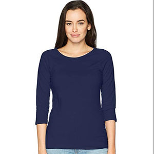 Chemises à manches 3/4 personnalisées pour femmes, T-shirt de fitness pour femmes en coton 100% uni teint personnalisé, T-shirt pour femmes - Product Image 5