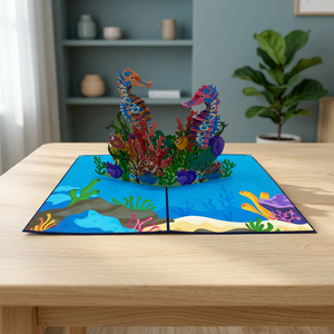 Meilleure Vente : Carte Pop-up Hippocampes 3D Faite à la Main en Papier Découpé au Laser, Design Personnalisé, Tendance Actuelle, Cadeaux de Saint-Valentin du Vietnam, Amour - Product Image 3