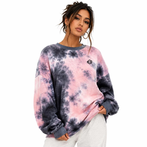 Sweat-shirt surdimensionné en molleton tie-dye pour femme avec logo brodé personnalisé, style streetwear épais, motif graphique en strass, col rond - Product Image 4