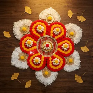 Décoration de sol en feutre non tissé en forme de fleur pour Diwali, faite à la main, style bohème, pour entrée et intérieur - Product Image 3