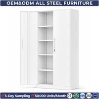 Armoire de rangement de bureau en acier blanc à 2 portes, verrouillable, avec étagères réglables pour la maison, l'école, le garage