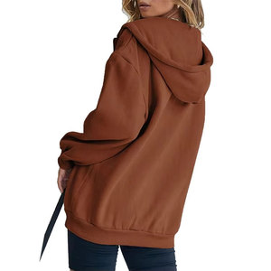 Sudadera con capucha y cremallera para mujer, de algodón grueso, estilo casual, de color liso, con cordón ajustable y manga larga - Product Image 6