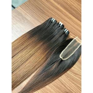 Cabello Anh para Extensiones de Cabello Humano Liso con Trama a Máquina, Sedoso, Suave, Brillante, Raíz Oscura, Caramelo Marrón Balayage, Virgen Vietnamita Doble - Product Image 3