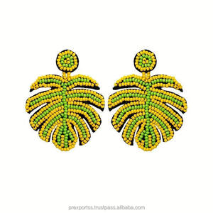 Pendientes de Aro con Cuentas de Semillas de Hojas Tropicales, Lindos, Ligeros, Tamaño Personalizado, Joyería de Diseño Bohemio para Vacaciones de Verano, Venta al por Mayor - Product Image 1