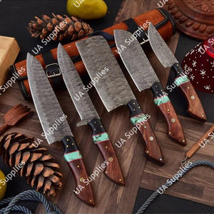 Juego de Cuchillos de Cocina de Acero de Damasco de Grado Industrial de Alta Calidad, 5 Piezas, Multiusos, con Mangos de Madera - Product Image 2