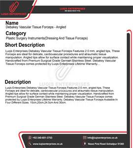 Pinzas para Tejido Vascular Debakey, Instrumento Quirúrgico Angulado de Acero Inoxidable, Pinzas Médicas de Precisión para Tejido Delicado - Product Image 5