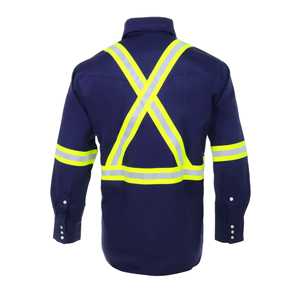 Ropa DE SEGURIDAD FR de alta visibilidad Hi Vis-88% C/12% N 7oz Camisa resistente al fuego en azul marino de gran tamaño - Product Image 1