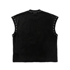 Débardeur en coton épais personnalisé, délavé vintage, avec imprimé graphique Grim Reaper clouté, style streetwear, sans manches, vierge - Product Image 3