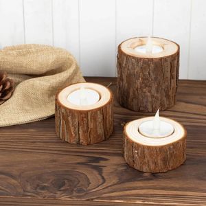 Rustic Natural Wood <b>Tealight</b> <b>Candle</b> <b>Holder</b> Round for Home Decor Birthday Christmas Party Use - Product Image 1