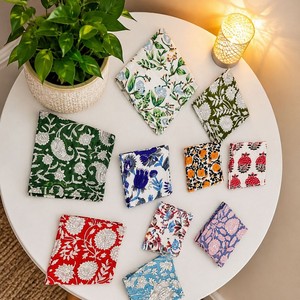 Serviettes carrées en coton imprimées à la main en Inde, réutilisables, écologiques, lot de 10, logo personnalisé, décoration bohème pour la maison, motif floral - Product Image 2