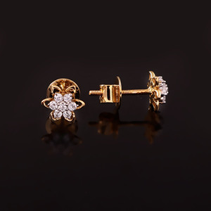 Boucles d'oreilles en or jaune 14 carats avec zircon, forme de fleur, luxe pour femmes, cadeau pour mariage ou fête - Product Image 3