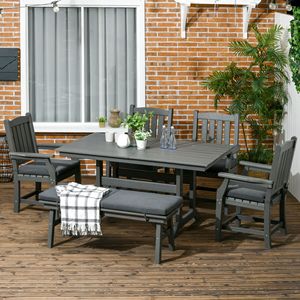 Set da Pranzo da Esterno a 6 Pezzi con Tavolo, Sedie, Divanetto, Foro per Ombrellone e Cuscini per Bordo Piscina/Giardino, con Rivestimento a Polvere - Product Image 2