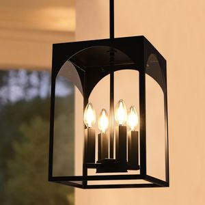 Adjustable 4-Light Outdoor Pendant Lamp <b>Large</b> Exterior Hanging <b>Lantern</b> Farmhouse Style Porch Light Fixture - Product Image 5