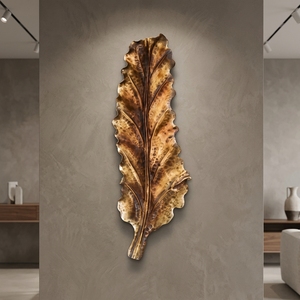 Leaf Lembar Long Handcrafted <b>Wooden</b> Leaf Wall Sculpture <b>Rustic</b> Botanical Decorative Carving Home Decor Accent Plaque Display Art - Product Image 2