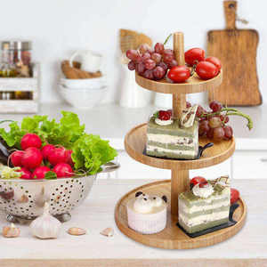 Plateau de service rond en bois à 3 niveaux, présentoir à collations en bambou, support pour fruits et desserts pour la maison et les fêtes - Product Image 5