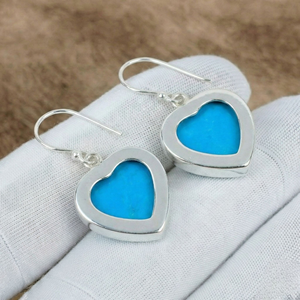 Handmade Sleeping Beauty Turquoise Gemstone <b>Earrings</b> <b>Solid</b> 925 Sterling <b>Silver</b> Heart Cut Dangle <b>Earrings</b> Birthstone Jewelry - Product Image 3