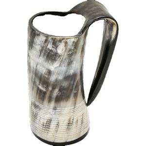 Chope à bière artisanale en corne de buffle naturelle, style Viking, design vintage avec bord doré, vente en gros - Product Image 6