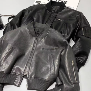 OEM Wholesale High Street American Retro Spice Girl Cotton <b>pilot</b> Thickened Distressed Leather Waterproof Men's Bomber <b>Jacket</b> - Product Image 1
