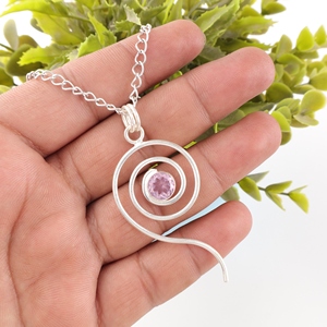 Colgantes de Morganita Natural con Cadena de Plata Esterlina, Cristal Rosa Pulido, Corte Facetado con Engaste de Bisel, Gema - Product Image 4