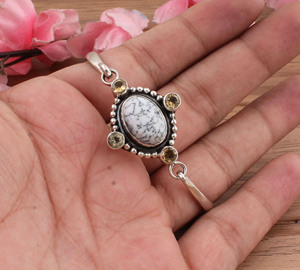 Natural Dendritic <b>Opal</b> Bangle 925 Sterling Silver For Women Vintage Shrub <b>Opal</b> Gemstone Cuff <b>Bracelet</b> Handmade Merlinite Jewelry - Product Image 3