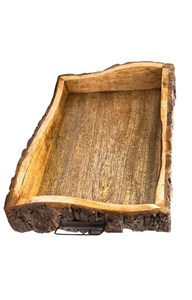 Bandeja de Servir Rústica Hecha a Mano de Madera con Asa Metálica y Borde Natural, Bandeja para Mesa de Centro, Regalo para Amantes de la Naturaleza y Estilo Rústico - Product Image 5