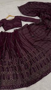 Sari en soie Royal Kasturi avec broderie de paillettes et travail Dori, élégante blouse en satin japonais, style Bollywood, tenue de soirée - Product Image 5