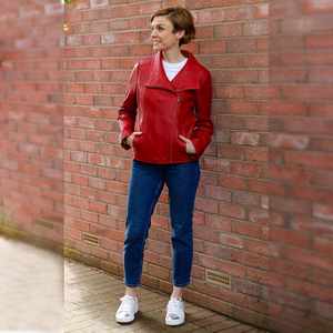 Chaqueta de Cuero para Mujer, Nueva Moda, Piel de Oveja, Cálida, Invierno, Estilo Motero, Color Liso - Product Image 6