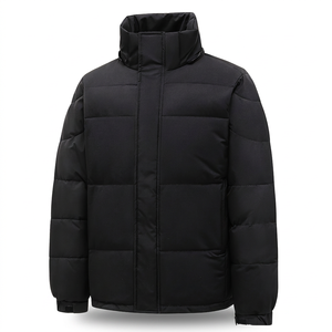 Men's Black Stand Collar Puffer Jacket Windproof Polyester Wadding Winter Casual Regular Fit Zipper Closure Soft Shell Jacket - Product Image 3