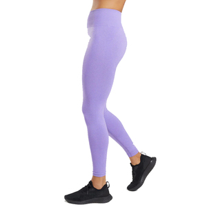 Leggings de yoga sin costuras de cintura alta, pantalones elásticos acanalados morados de longitud completa para mujer, ropa de compresión para fitness y entrenamiento - Product Image 4