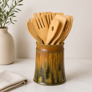 Handcrafted Ceramic <b>Utensil</b> <b>Holder</b> Rustic Glaze Texture High Fired Stoneware Strong Build Heat Resistant <b>Kitchen</b> organizer - Product Image 1