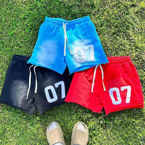Customized Men's Acid Wash <b>Short</b> Jogger Vintage French Terry Drawstring <b>Shorts</b> with Solid Pattern Casual Style - Product Image 3