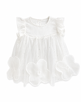 Vestido de Tul con Flores 3D para Bebés Niñas |   Elegante Vestido Blanco de Princesa para Bebés y Niñas Pequeñas