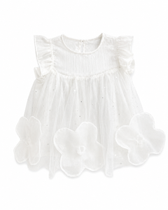 Baby Girls 3D <b>Flower</b> Tulle Dress | Elegant White Princess Party Dress for Infant & Toddler - Product Image 1