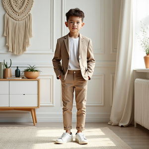 Boys Beige 2 Piece Suit Set Formal Blazer & Trousers <b>Kids</b> Wedding Party Outfit <b>Ring</b> Bearer Suit Smart Casual Children's suit - Product Image 1