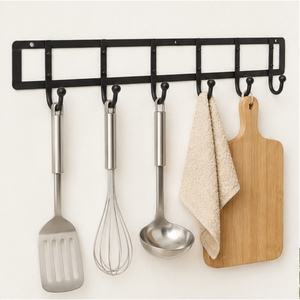 Classic Design Wall Mounted Kitchen Utensil Rack with Multi-Purpose <b>Hooks</b> Black Metal Hanging Organizer for Pots Pans - Product Image 3