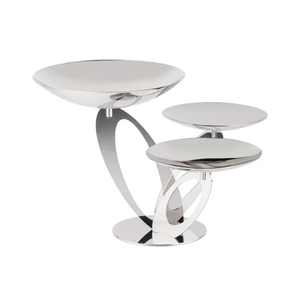 Modern Silver Three Tier Metal Fruit Bowl With Stand Displays Berries & Cup <b>Cake</b> Stand With Sculptural Curves For Home Decor - Product Image 2