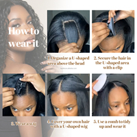Perruque synthétique U-part bouclée Yaki rebondissante, sans colle, avec mèches noires, en fibre haute température, style afro crépu bouclé, pour femmes noires