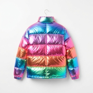 เสื้อแจ็คเก็ตพัฟเฟอร์แบบยูนิเซ็กซ์ สีรุ้งไล่เฉด กันลม ปิดด้วยซิป ทรงปกติ เสื้อโค้ทฤดูหนาวมีกระเป๋า สไตล์ลำลอง - Product Image 2