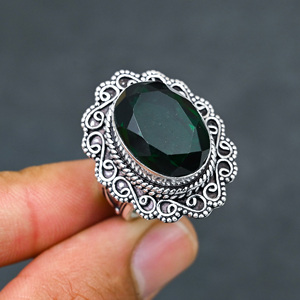 Anillo de Plata de Ley 925 con Diopsido Cromado Creado en Laboratorio, Hermoso Anillo con Piedra en Forma de Pera, Hecho a Mano con Turquesa, para Boda - Product Image 4