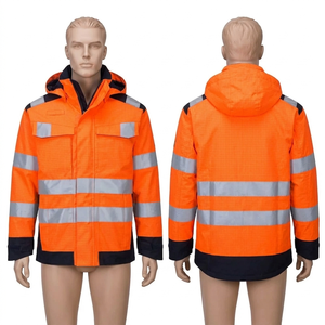เสื้อแจ็คเก็ตทำงานผ้าโพลีเอสเตอร์คอตตอนพรีเมียม 340 GSM สีส้มกรมท่า แต่งแถบสะท้อนแสง พร้อมฮู้ด ปักโลโก้ตามสั่ง แบบซับลิเมชั่น - Product Image 3