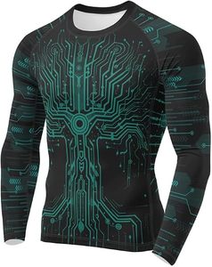 <b>Custom</b> Printed Long Sleeve Rash Guard <b>Compression</b> <b>Shirt</b> for Men with Circuit Board <b>Design</b> Full Sleeve Quick Dry - Product Image 2