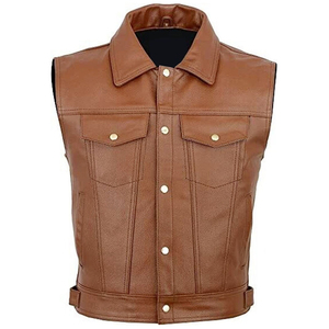 <b>Men</b> <b>Leather</b> <b>Vest</b> Genuine <b>Leather</b> Style Sleeveless Outerwear Smooth Texture Comfortable Fit Casual Fashion Apparel OEM 2026 - Product Image 1